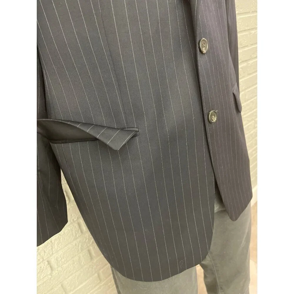 LAUREN Ralph Lauren Men Navy Pin Stripe Wool Blazer / Sport Coat Size 44R